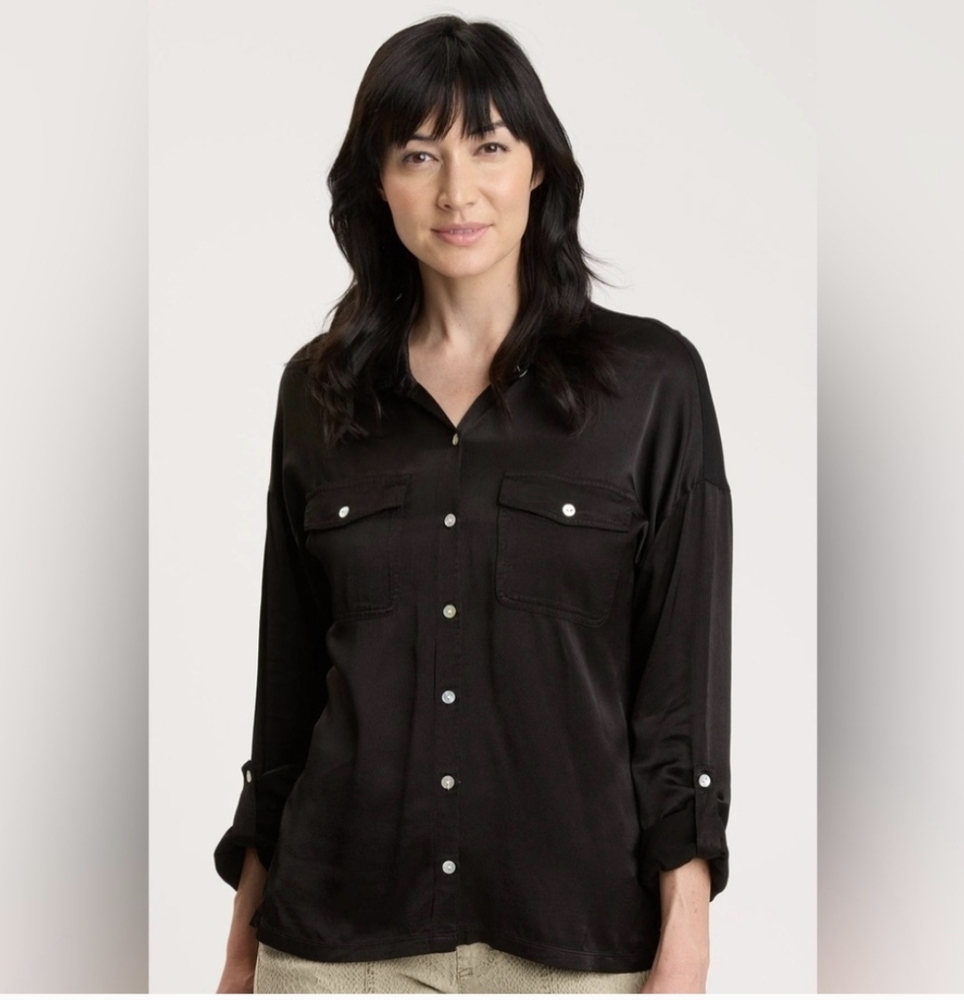NWT XCVI Ludolf Satiny Longsleeve Roll-tab Button Down Shirt